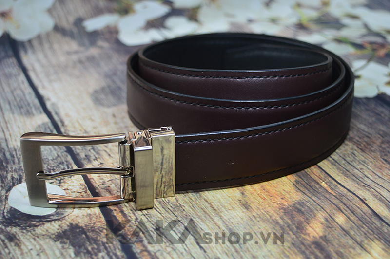 Thắt lưng da bò 2 mặt nâu cafe đen 202