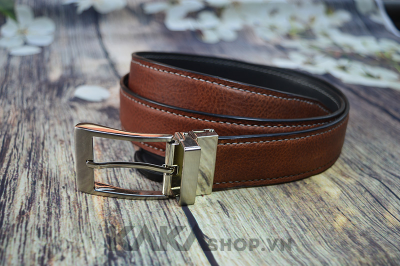 Thắt lưng da bò 2 mặt vàng đậm đen 201