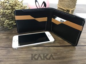 Ví da bò mini đen phối vàng ngang 318 9