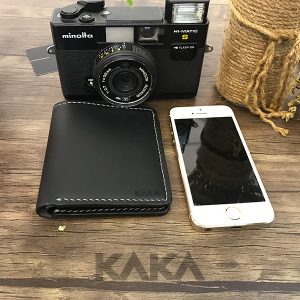 Ví da bò mini đen phối vàng đứng 319 10