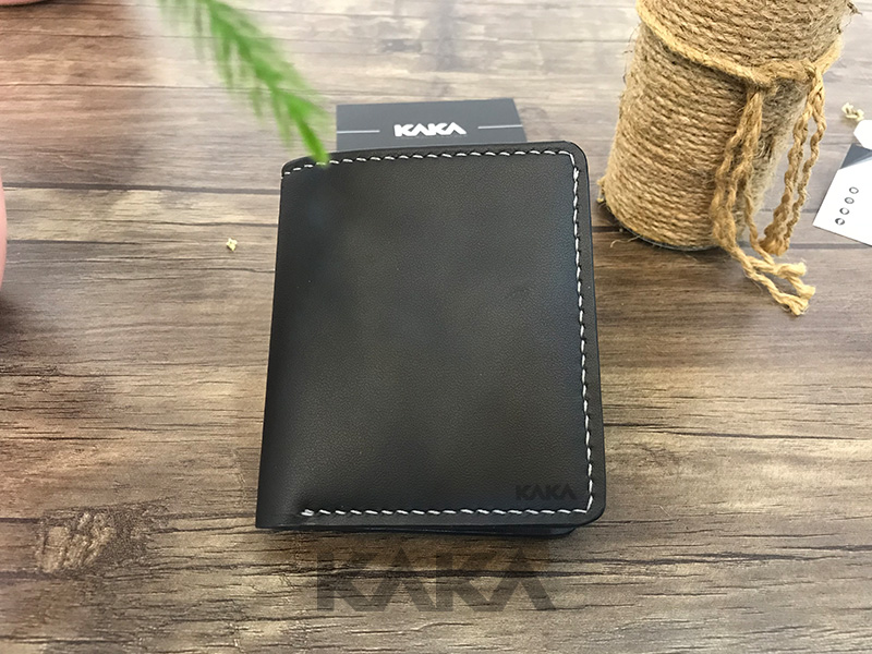 Ví da bò mini đen phối vàng đứng 319